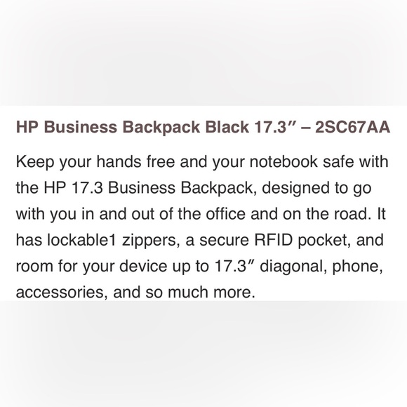 NWOT HP 17.3 Business Backpack - Picture 6 of 6